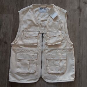 Bershka Utility Cargo Vest Men S/M  Denim Cream Cotton Fishing Outdoors Gorpcore